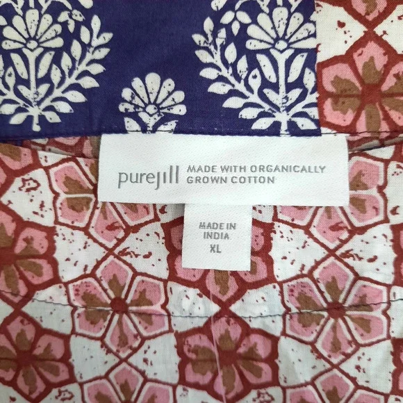 NWT Pure J Jill 100% Organic Cotton Boho Patchwork Dolman Sleeves Blouse Top XL - Picture 5 of 10